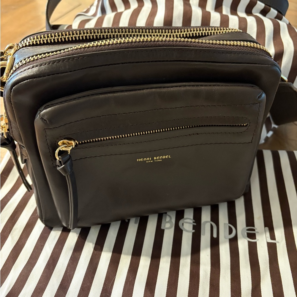 Henri Bendel Dark Brown Crossbody with Gold Details